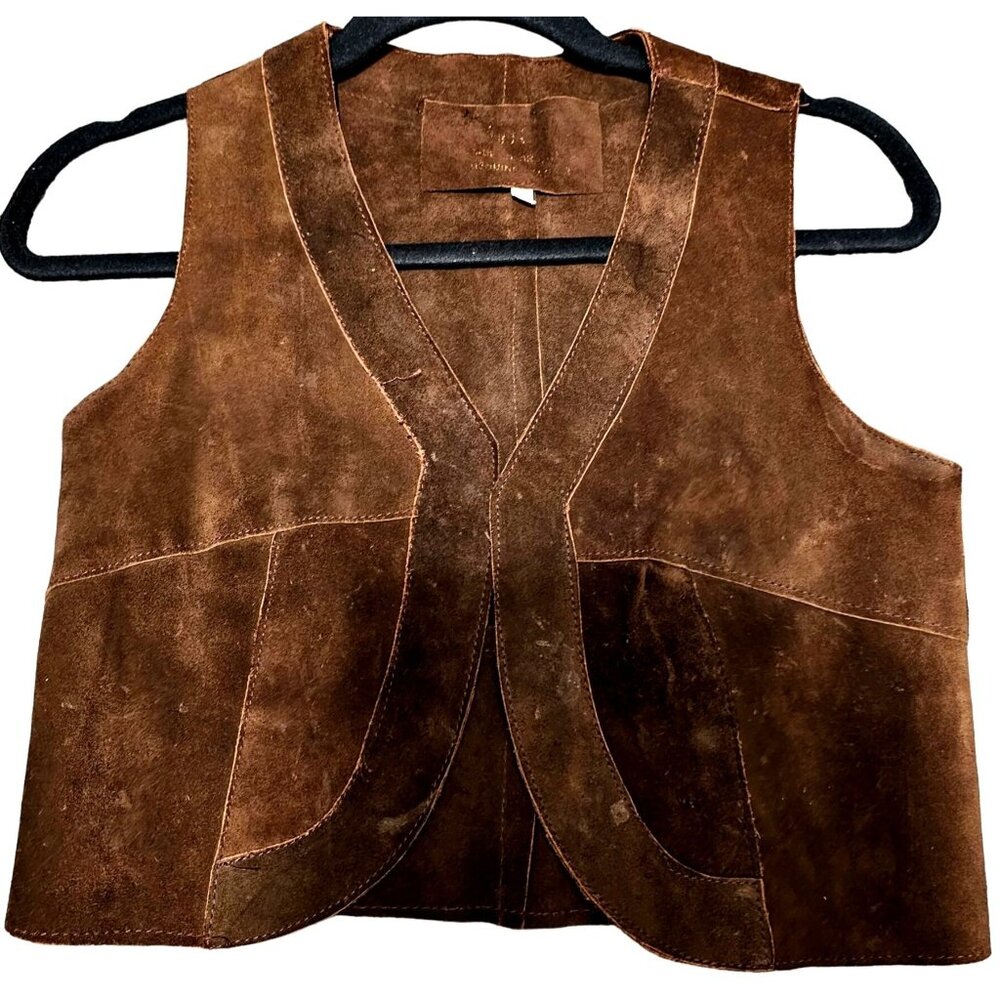 Vintage Brown Genuine Leather Vest size 7 - Picture 3 of 6